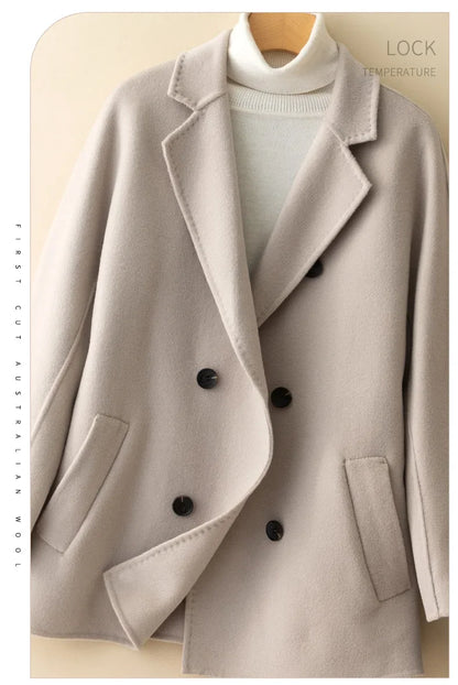 Manteau en laine Double face pour femme, épais, mi-long, col de costume, coupe ample, couleur Pure, polyvalent, nouveau Style automne hiver