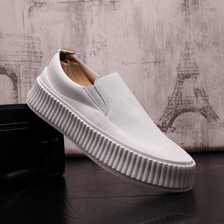 Mocassins en cuir à plateforme épaisse pour hommes, chaussures décontractées, chaussures de planche plates rehaussantes, nouveau, 2025