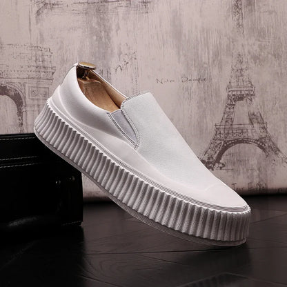 Mocassins en cuir à plateforme épaisse pour hommes, chaussures décontractées, chaussures de planche plates rehaussantes, nouveau, 2025