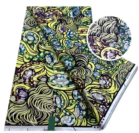 Tissu africain en cire de coton, très bonne qualité, nouvelle grande cire Ankara brillante Pagne, couleur grise, brillant doré, trucs Batik, 6 mètres