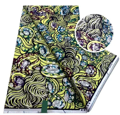 Tissu africain en cire de coton, très bonne qualité, nouvelle grande cire Ankara brillante Pagne, couleur grise, brillant doré, trucs Batik, 6 mètres