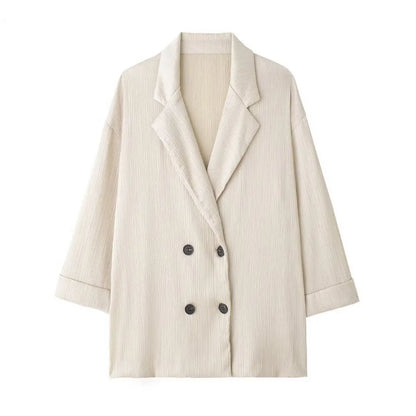 TRAFZA 2025 femmes pantalons décontractés ensemble taille haute pantalon à jambes larges + solide Beige ample glace soie Double boutonnage chemise hauts 2025 à la mode