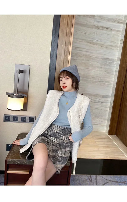 Pull à col roulé à manches longues pour femmes, optique, mince, doux, chaud, côtelé, hiver, automne, 2024