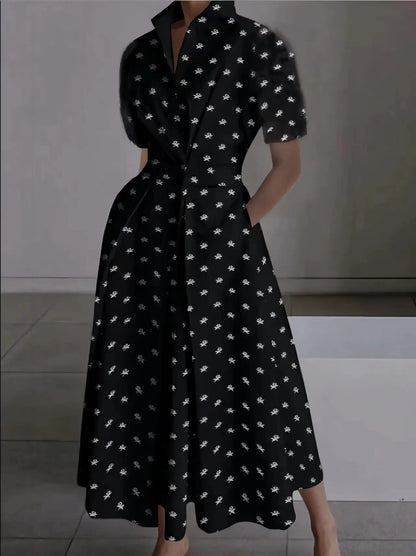 Robe élégante à imprimé géométrique pour femmes, chemise à col rabattu, taille élastique, grande robe balançoire, nouvelle mode, été, 2024