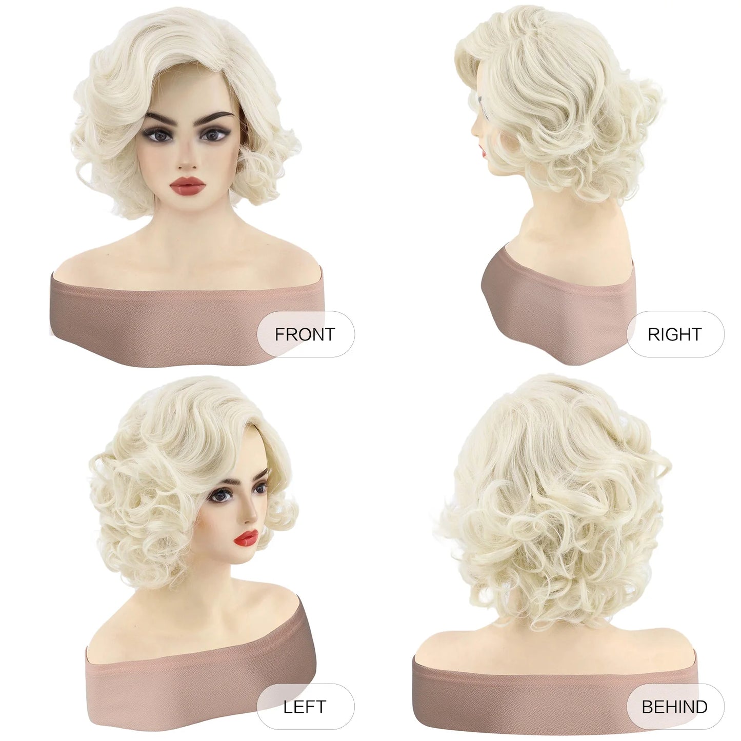 Perruque synthétique courte blonde bouffante bouclée et ondulée de 12 pouces pour femmes, pour usage quotidien en fête, aspect naturel, sans colle, résistante à la chaleur