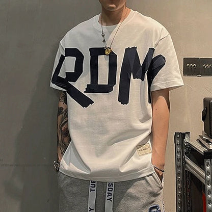 T-shirt manches courtes col rond, décontracté, assorti avec tout, tendance coréenne, couleur unie, lettre imprimée, ample, mode jeunesse, été 2023