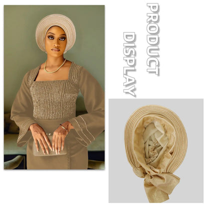 Casquette Turban plissée pour femmes africaines déjà fabriquées Auto Gele femme bandeau Nigeria dame chapeaux chapeau fête de mariage chapeaux