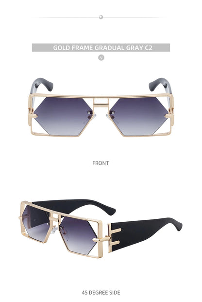 Steampunk Rectangle lunettes de Soleil Femmes Hommes 2025 De Luxe Creux En Métal Cadre Lunettes de Soleil Vintage Punk Hexagone Lunettes UV400 Nuances