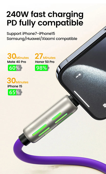Câble de charge rapide USB vers Type C 4 en 1, 240W, PD3.0, transfert de données haute vitesse, pour iPhone 1514, Samsung, Xiaomi, HUAWEI