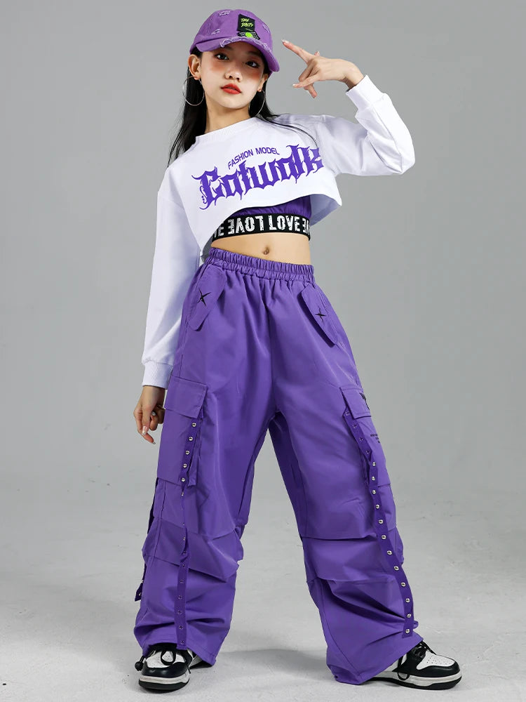 Haut court K-pop pour filles, pantalons cargo, cardigan de danse de rue pour enfants, olympiques streetwear pour enfants, ensembles de vêtements de groupe de filles Jazz