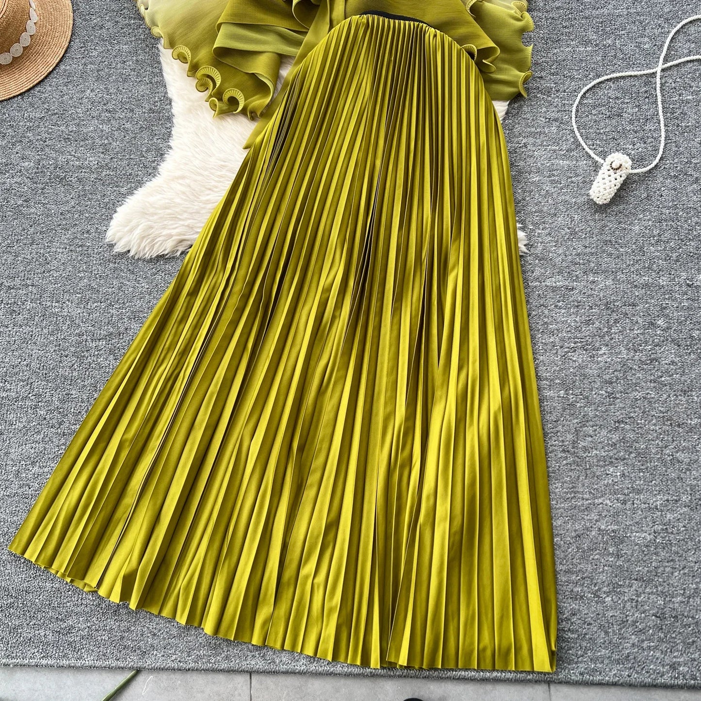 Miyake pli changement progressif couleur bord ondulé costume soleil jupe plissée à la mode et élégant deux pièces ensembles tenues pour femmes