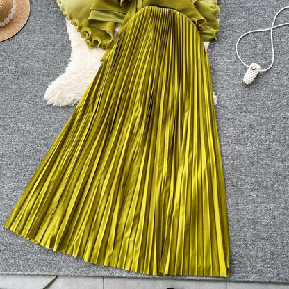 Miyake pli changement progressif couleur bord ondulé costume soleil jupe plissée à la mode et élégant deux pièces ensembles tenues pour femmes