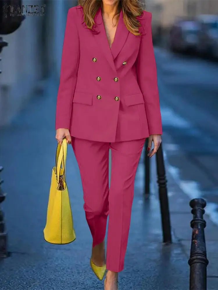 BS- Sublime femmes mode 2 pièces Blazer costumes cranté revers à manches longues Blazer pantalon ensembles élégant bureau dame solide 2 pièces tenues