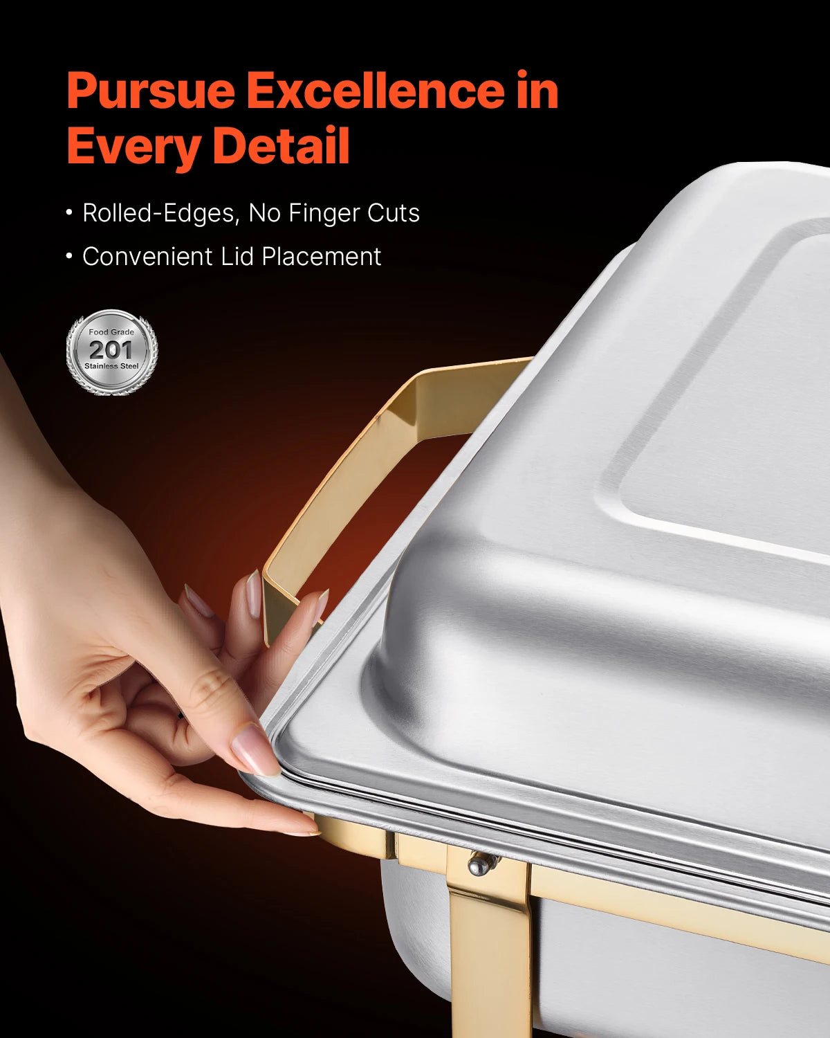 SucceBuy Lot de 4 buffet à réchaud de 8 Qt, chafer en acier inoxydable avec 2 poêles pleine taille et 4 demi-taille, serveur chauffant pour restauration