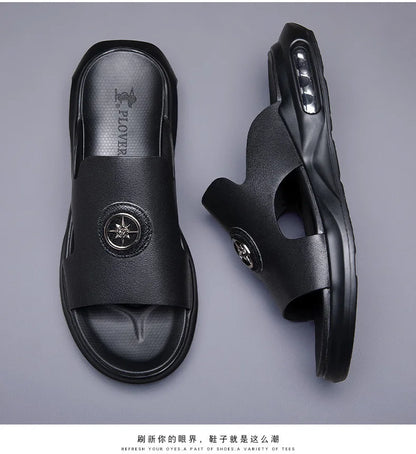 Luxury Men's Genuine Leather Sandals Classic Roman Men Shoes Slippers Soft Comfortable Men Non-slip Walking Slippers Footwea
