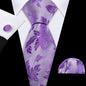 Barry.Wang violet lilas lavande soie hommes cravate mouchoir bouton de manchette ensemble Jacquard cravate florale pour homme mariage fête d'affaires