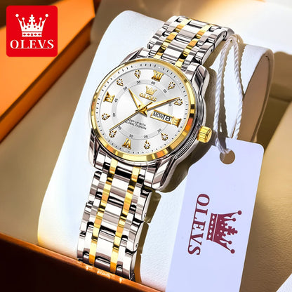 OLEVS meilleure vente mode en acier inoxydable Quartz dames montre de luxe double calendrier lumineux étanche montre élégante pour les femmes