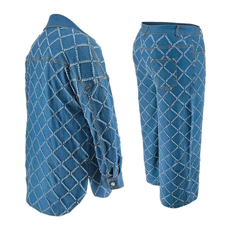 Wmstar grande taille Denim deux pièces ensembles femmes automne vêtements imprimer à manches longues hauts pantalons nouveaux costumes assortis en gros Dropshopping