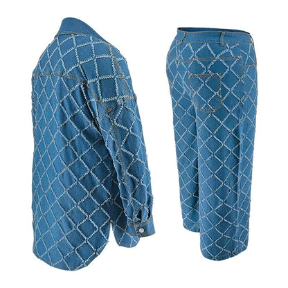 Wmstar grande taille Denim deux pièces ensembles femmes automne vêtements imprimer à manches longues hauts pantalons nouveaux costumes assortis en gros Dropshopping