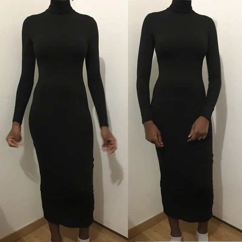 Robe longue à col haut pour femme, couleur unie, Sexy, élégante, transfrontalière, B105, AE, Stockpile, à la mode, automne