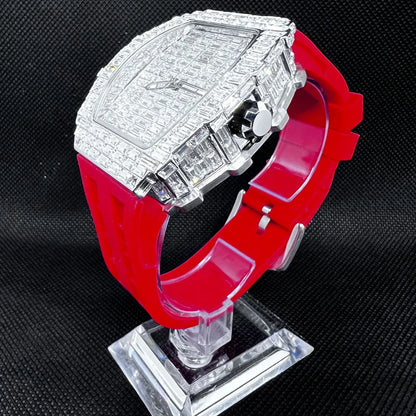 Montre-bracelet à Quartz pour hommes, marque de luxe, nouvelle collection créative, carrée, diamant scintillant, bracelet en caoutchouc, grand visage, cadeau, 2024