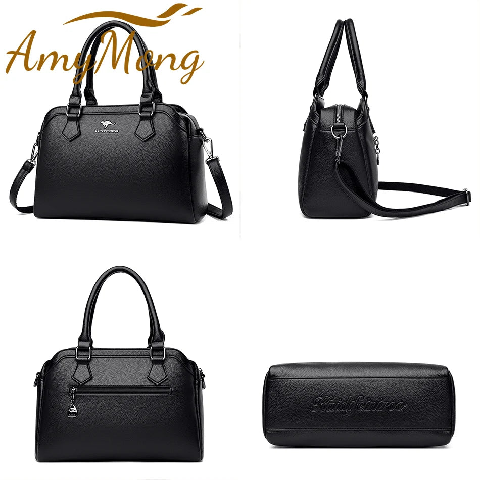 Sac à main multi-poches en cuir de vache véritable, Sac à bandoulière de luxe de styliste, fourre-tout élégant pour femmes