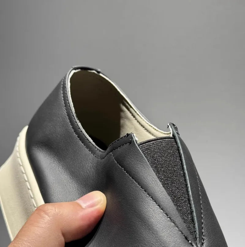 Hommes respirant mode personnalité en cuir véritable bas plate-forme mocassins marche hommes haute rue confortable sans lacet chaussures