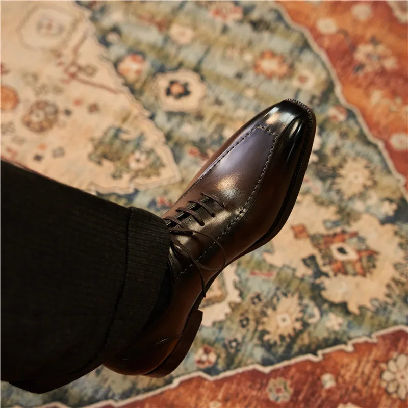 Chaussures Oxfords rétro en cuir véritable pour hommes, chaussures de luxe faites à la main, style britannique, mode confortable, noir, fête de mariage, qualité