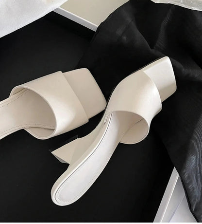 Pantoufles d'été à talons compensés pour femmes, élégantes, bout carré, diapositives à enfiler, robe d'extérieur, chaussures de Style de rue
