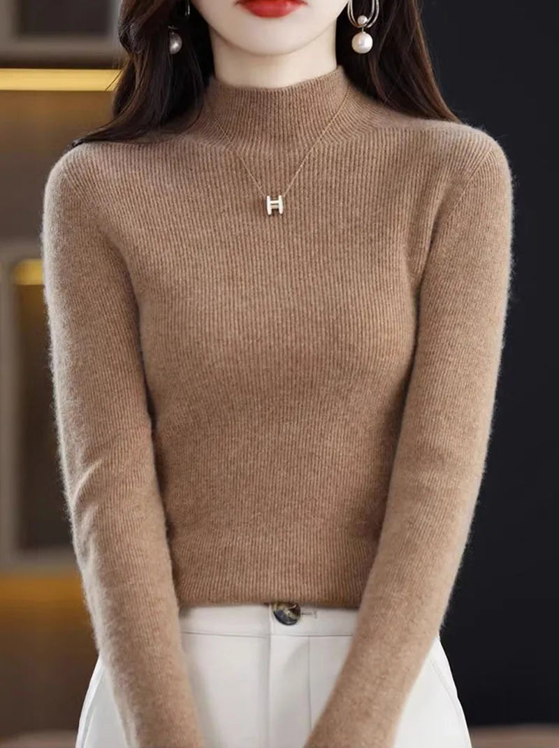 Pull en tricot à demi-col roulé pour femme, couleur unie, coréen, manches longues, mode assortie, épais, chaud, Slim, nouvelle collection automne hiver