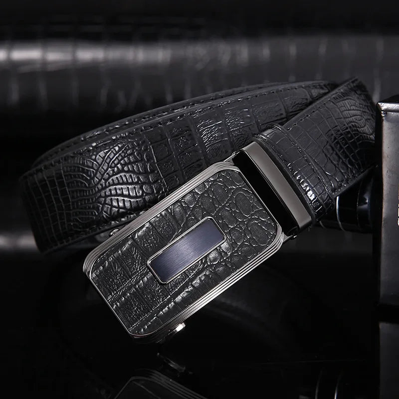 Ceinture en cuir véritable pour hommes d'affaires haut de gamme, 3.3cm, boucle automatique en alliage, peau de vache à deux couches, ceinture de costume décontractée pour hommes