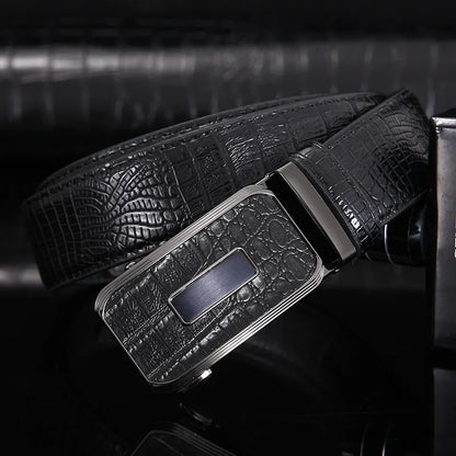 Ceinture en cuir véritable pour hommes d'affaires haut de gamme, 3.3cm, boucle automatique en alliage, peau de vache à deux couches, ceinture de costume décontractée pour hommes