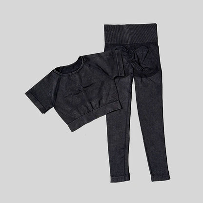 Ensemble de sport de lavage pour femmes, combinaison sans couture, haut de Fitness à manches courtes avec froissés sur les fesses, Leggings d'entraînement, vêtements de gymnastique