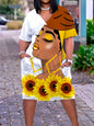 Femmes africaines robe grande taille décontracté col en v à manches courtes bohème 3D dames visage Portrait fleurs imprimer robe soirée nouveau