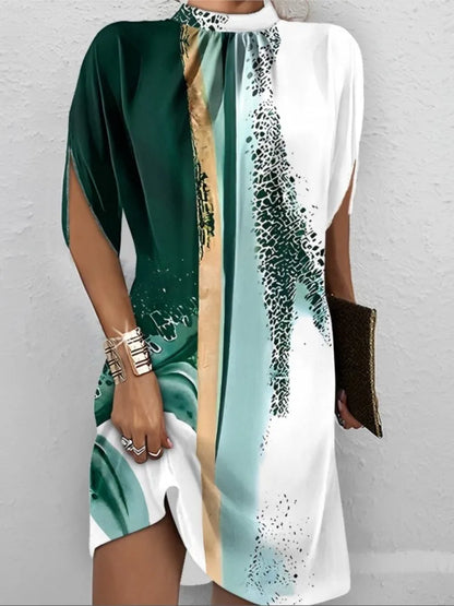 Mini robe décontractée à col rond pour femmes, nouvelle mode, imprimé Tie Dye, élégante, manches chauve-souris, ample, été, 2023