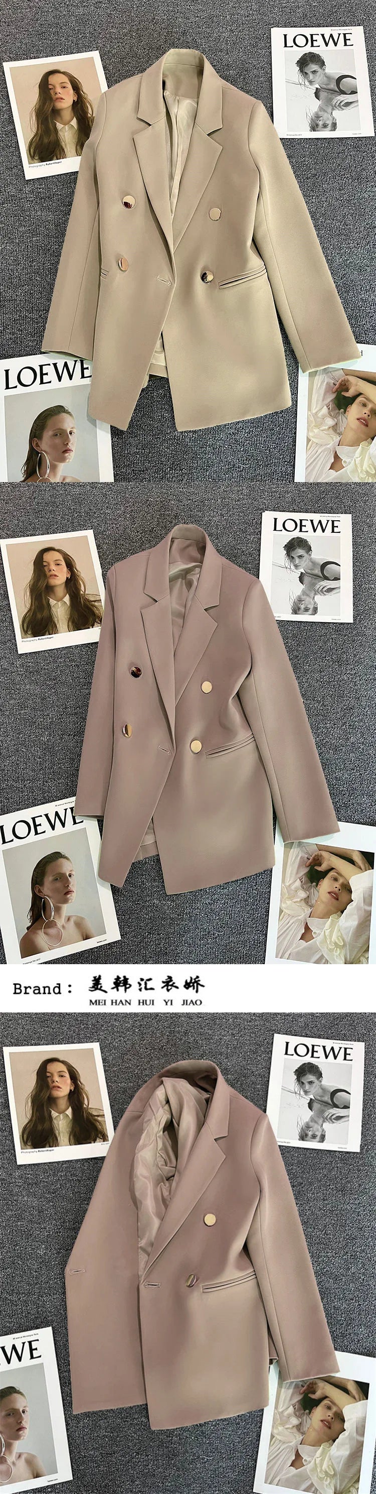 Couleur bonbon OL Blazer printemps automne cranté à manches longues Double boutonnage bouton en métal mince poche Blazer manteaux ZXFS-S602