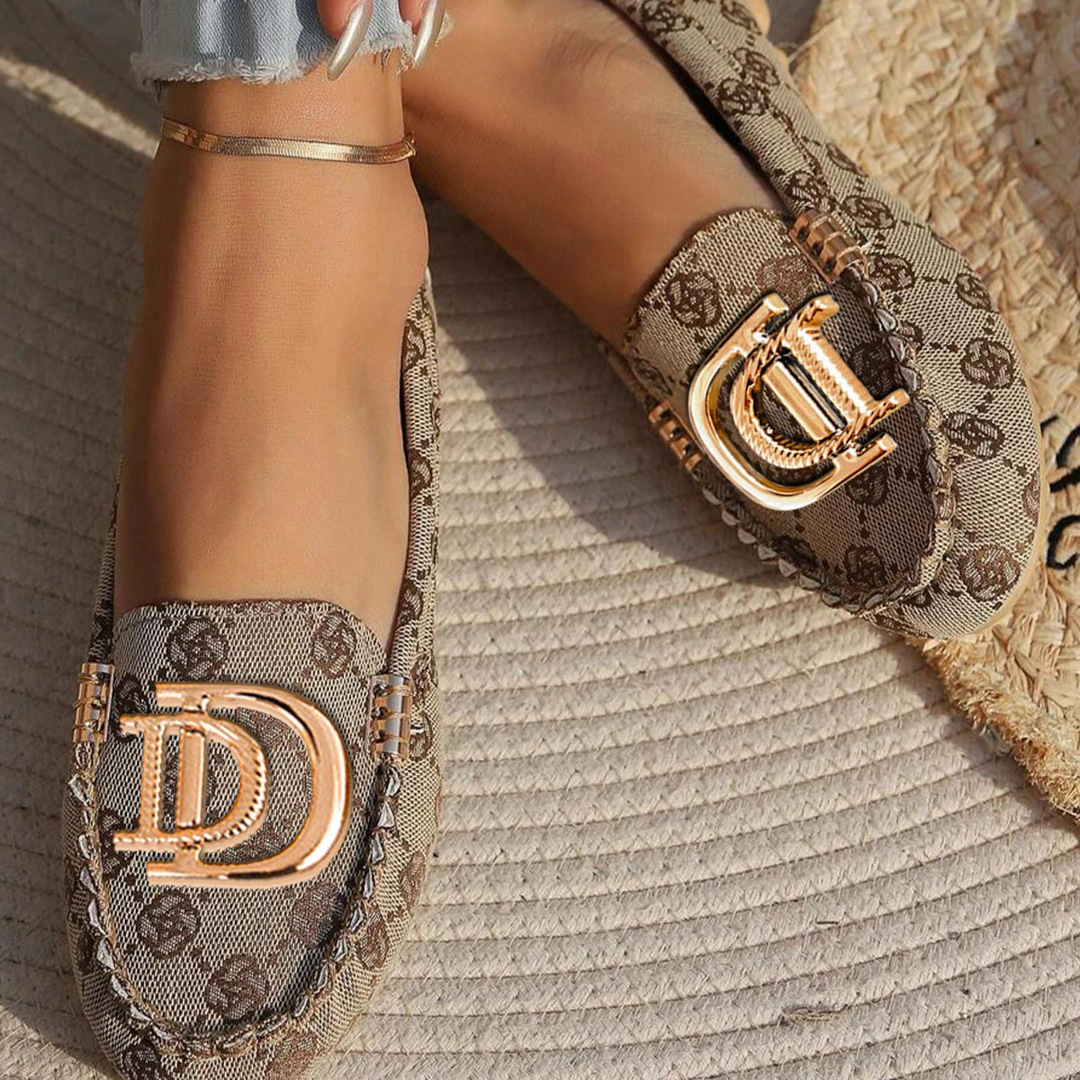 Mocassins pour femmes, sandales de bateau de conduite, décor de luxe, motif de mode, chaussures plates à enfiler, Sexy, élégantes, plates, confortables, décontractées, pour le bureau