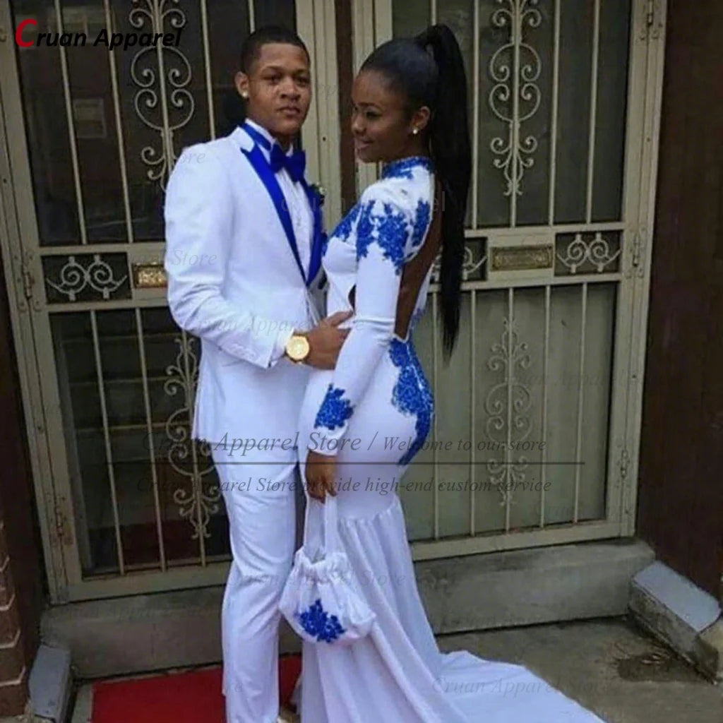 Tuxedos de Mariage pour marié blanc, costumes pour hommes, tenues avec revers doré, Blazer deux pièces pour garçons d'honneur, coupe cintrée