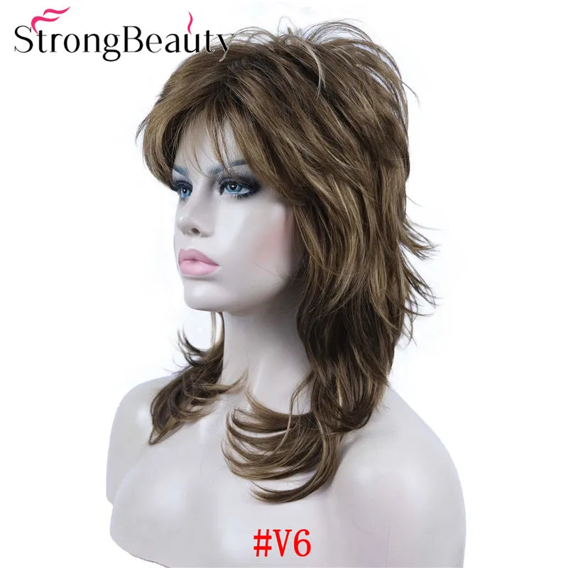 Perruque synthétique ondulée mi-longue pour femmes, cheveux naturels, sans capuchon