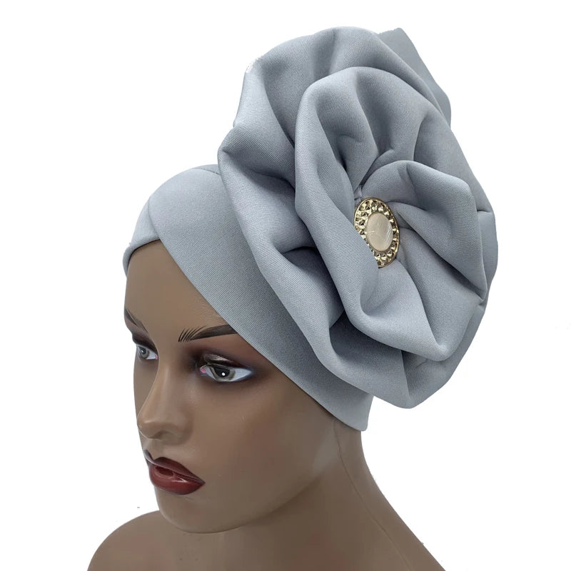 Turban Africain à Grande Fleur pour Femme, Foulard de Sauna Musulman à la Mode