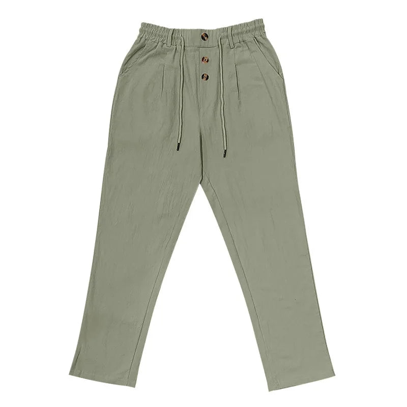Pantalon de plage confortable en coton et lin pour hommes, sangle droite, haute qualité, décontracté, printemps et automne, nouvelle mode, 2025
