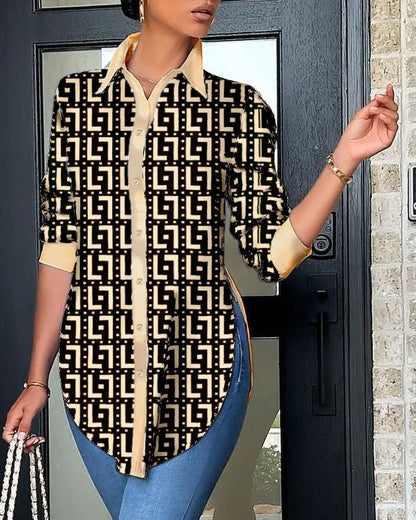 BERAKAH SUPRÊME - Haut décontracté à manches longues pour femmes, chemise imprimée à col au dos, élégante et à la mode, bureau, printemps et automne, 2025