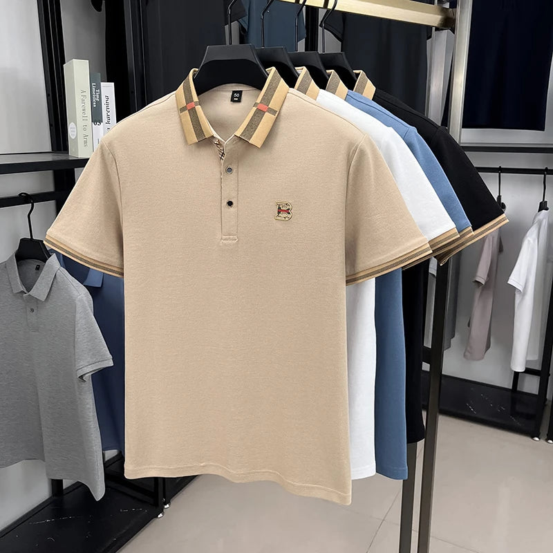 Polo d'été à manches courtes pour hommes, mode golf, design haut de gamme, broderie en soie glacée exquise, T-shirt respirant, 2025