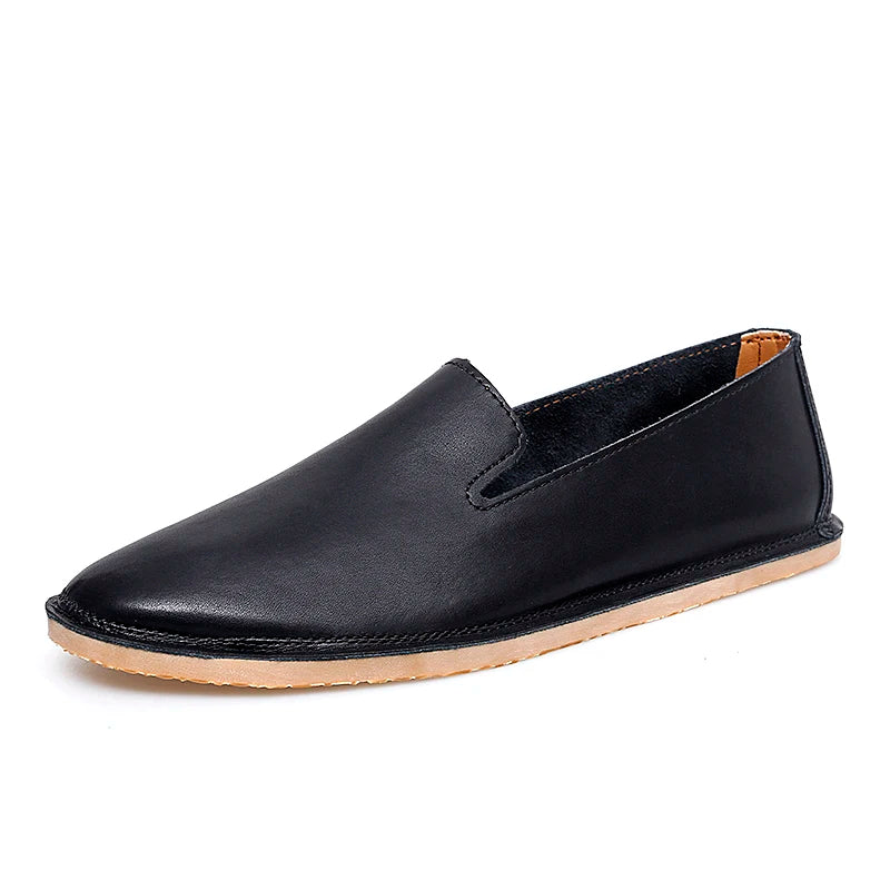 Chaussures à enfiler en cuir faites à la main, mocassins décontractés et souples pour hommes, mocassins simples et confortables, chaussures de bateau respirantes, chaussures plates d'affaires à la mode