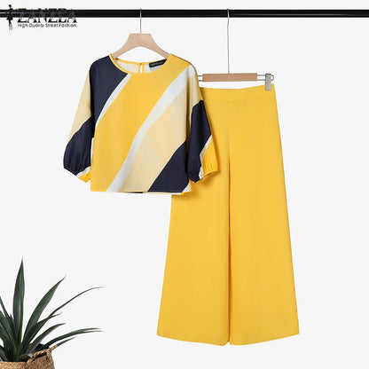 BERAKAH SUPRÊME – ensemble pantalon d'été 2 pièces pour femmes, tenues à la mode, manches 3/4, chemisier imprimé, pantalon, costume de travail décontracté, survêtements assortis