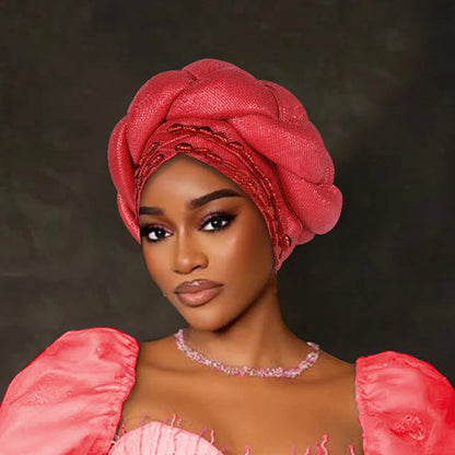 Couvre-chef africain Auto Gele déjà fabriqué, Turban brillant pour femmes, Hijab nigérian tressé, couvre-chef pour fête de mariage