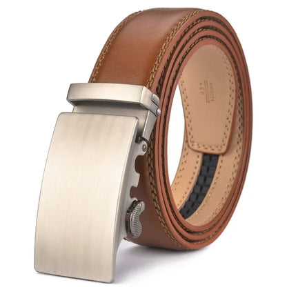 Plyesxale Ceinture en cuir marron hommes 2024 boucle automatique hommes Ceinture pour jean Style Vintage hommes ceintures de luxe Ceinture Homme B9