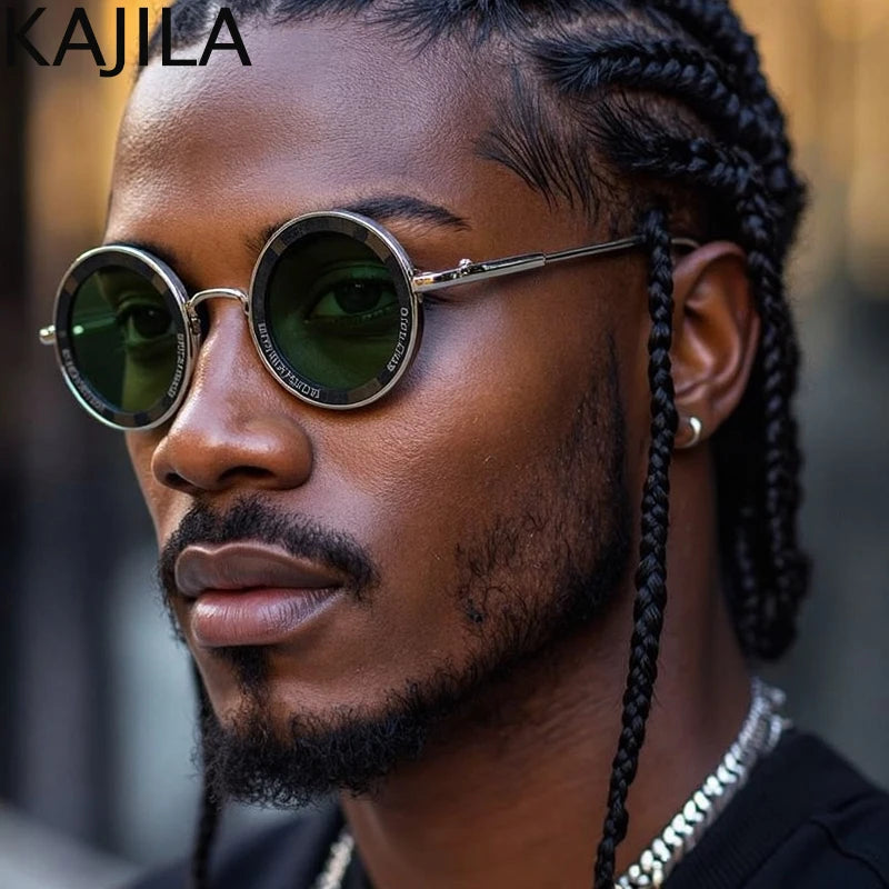 Lunettes de soleil rondes Steampunk à petite monture pour hommes, marque de luxe rétro Punk, lunettes de conduite classiques, UV400, 2025