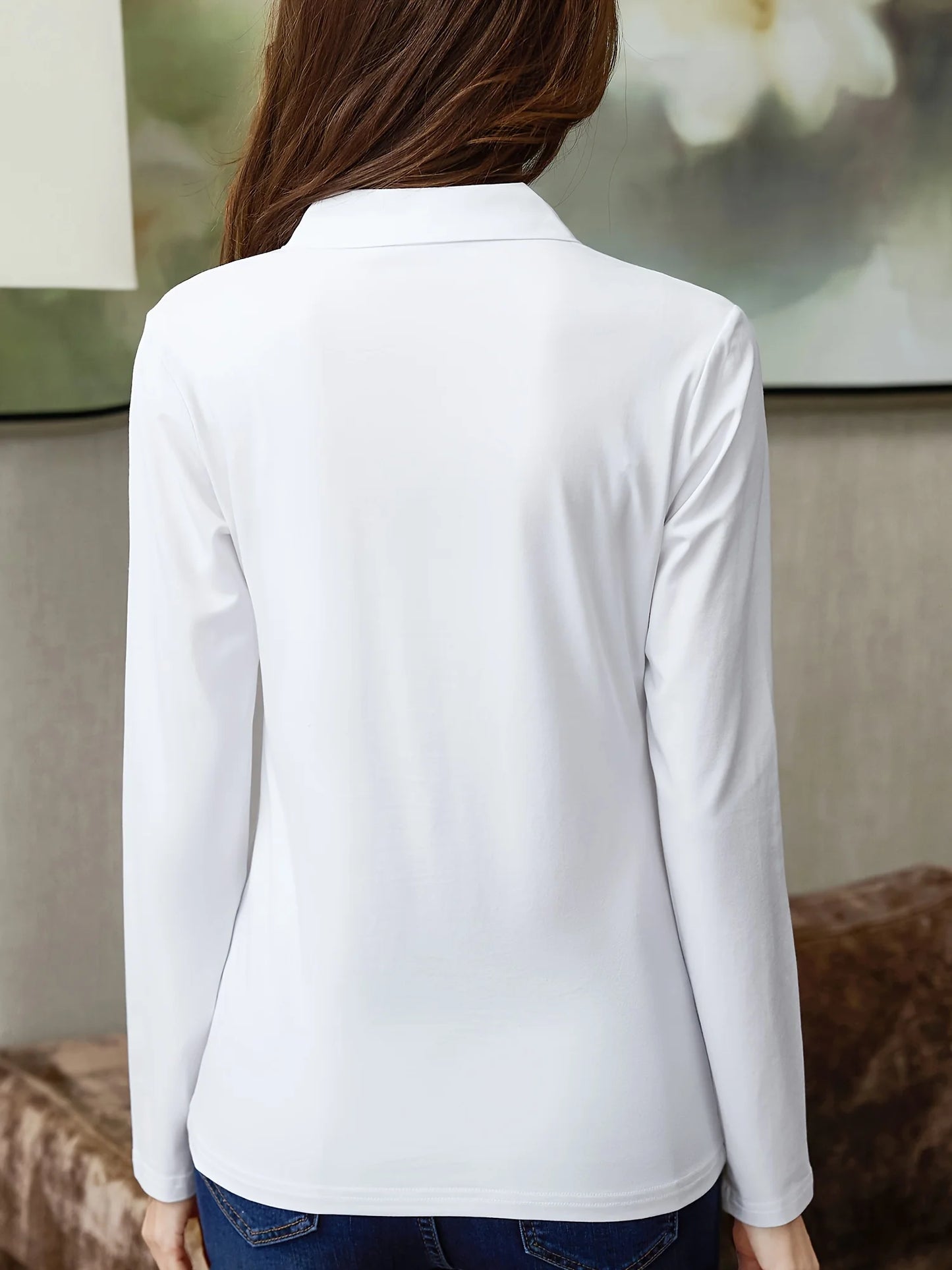 Chemise chic décontractée pour femme – Manches longues, détails de boutons, mélange de coton semi-transparent, lavable en machine – Parfaite pour le printemps et l'automne