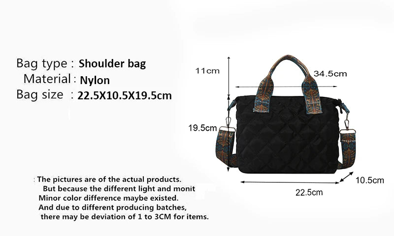 Sac à main à large ceinture pour femmes, automne/hiver, espace losange, sac à bandoulière en coton, grande capacité, fourre-tout de Shopping assorti